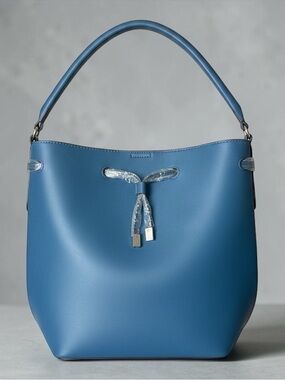 Monroe & Main Blue Leather Drawstring Hobo Bag